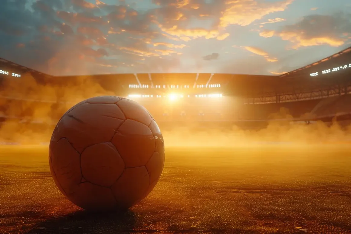 Estadio de fútbol al atardecer con un balón en primer plano, símbolo del legado del Mundial de México 2026 y su impacto en el desarrollo del país.